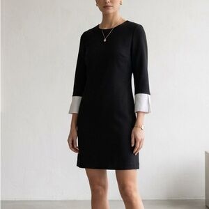 Vintage Carmen Marc Valvo Black Dress White Cuffs Classic Minimalist Cocktail